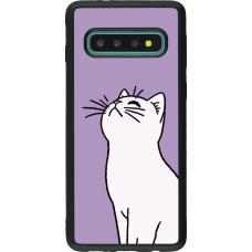 Samsung Galaxy S10 Case Hülle - Silikon schwarz Chat auf lila Hintergrund