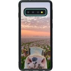 Samsung Galaxy S10 Case Hülle - Silikon schwarz Cow with tulips Spring 2026