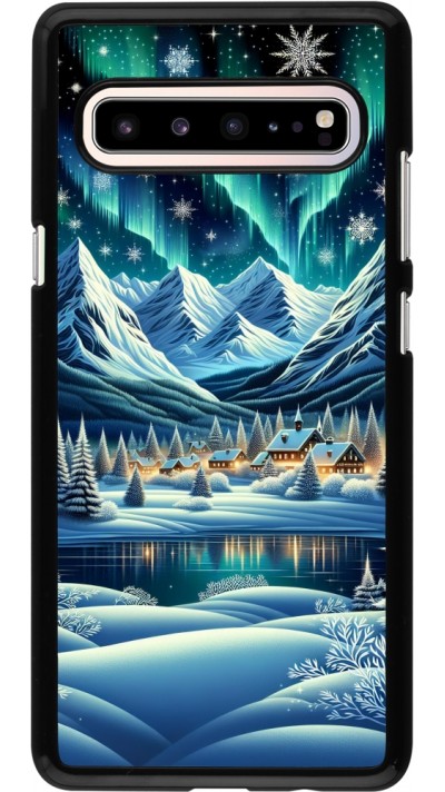 Samsung Galaxy S10 5G Case Hülle - Verschneites Bergdorf am See in der Nacht