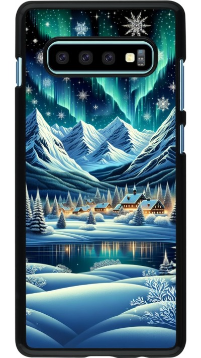 Samsung Galaxy S10+ Case Hülle - Verschneites Bergdorf am See in der Nacht