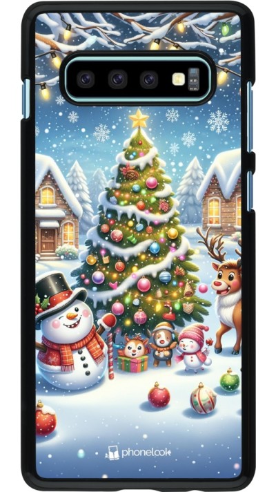 Samsung Galaxy S10+ Case Hülle - Weihnachten 2023 Schneemann und Tannenbaum