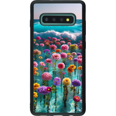 Samsung Galaxy S10+ Case Hülle - Silikon schwarz Blumenmeer Wellen