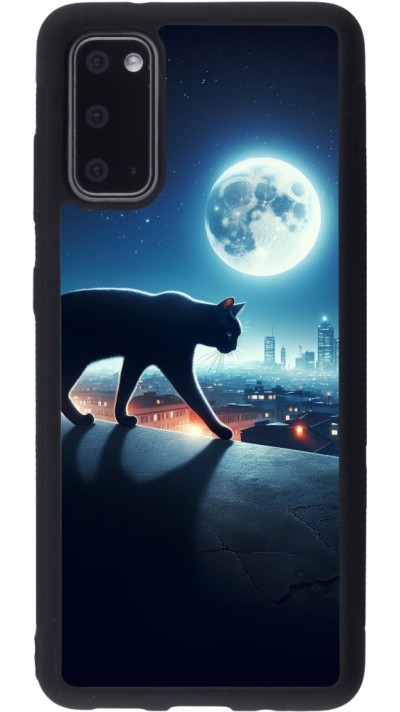 Samsung Galaxy S20 Case Hülle - Silikon schwarz Schwarze Katze unter dem Vollmond