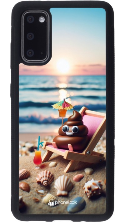 Samsung Galaxy S20 Case Hülle - Silikon schwarz Kackhaufen Emoji auf Liegestuhl