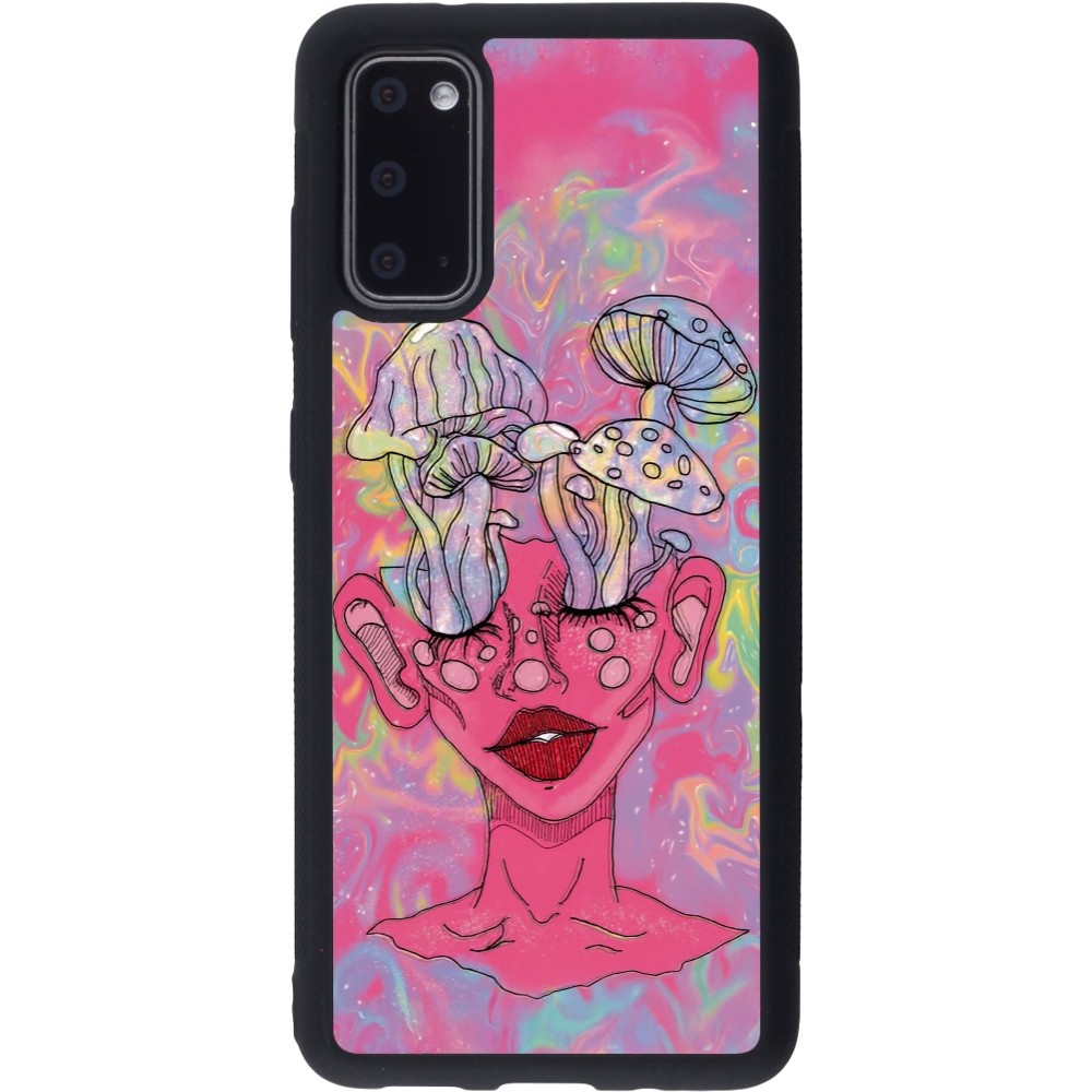 Samsung Galaxy S20 Case Hülle - Silikon schwarz Psychedelic pink mushroom