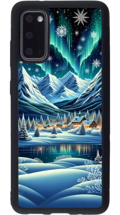 Samsung Galaxy S20 Case Hülle - Silikon schwarz Verschneites Bergdorf am See in der Nacht
