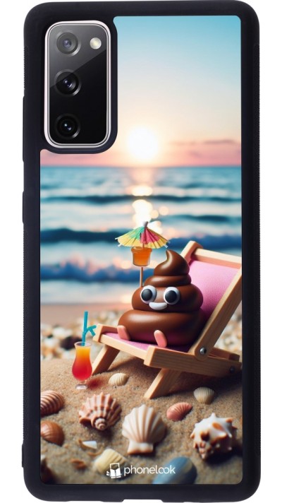 Samsung Galaxy S20 FE 5G Case Hülle - Silikon schwarz Kackhaufen Emoji auf Liegestuhl
