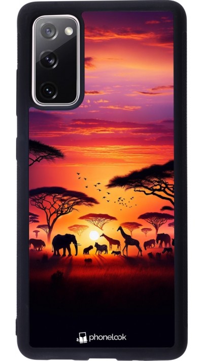 Samsung Galaxy S20 FE 5G Case Hülle - Silikon schwarz Safari Sonnenuntergang Wildtiere