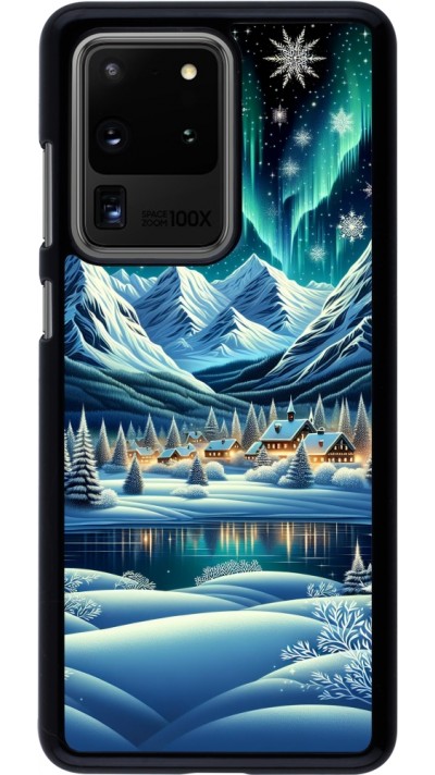 Samsung Galaxy S20 Ultra Case Hülle - Verschneites Bergdorf am See in der Nacht