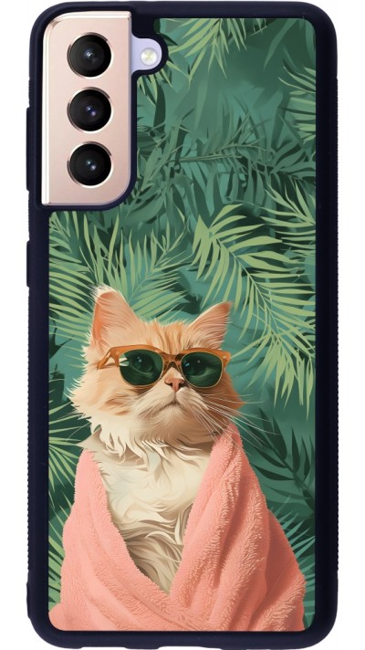 Samsung Galaxy S21 5G Case Hülle - Silikon schwarz Cat Summer Palms