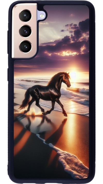 Samsung Galaxy S21 5G Case Hülle - Silikon schwarz Pferd majestätisch Strand