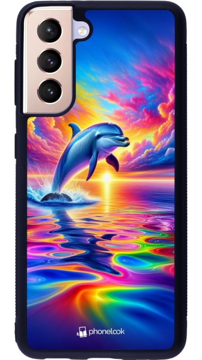 Samsung Galaxy S21 5G Case Hülle - Silikon schwarz Glücklicher Regenbogen-Delfin