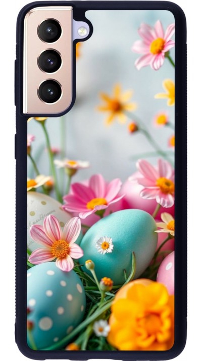 Samsung Galaxy S21 5G Case Hülle - Silikon schwarz Easter 2026 Eggs with flowers