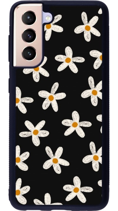 Coque Samsung Galaxy S21 5G - Silicone rigide noir Easter 2024 white on black flower