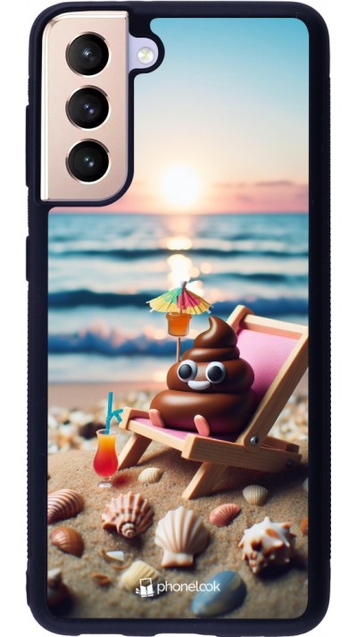 Samsung Galaxy S21 5G Case Hülle - Silikon schwarz Kackhaufen Emoji auf Liegestuhl