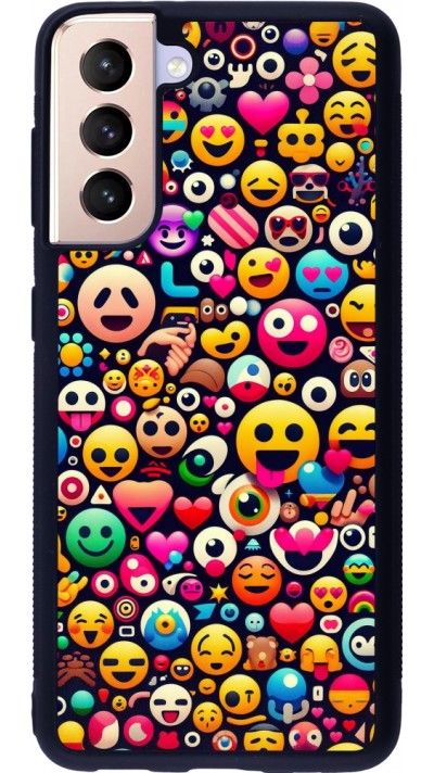 Coque Samsung Galaxy S21 5G - Silicone rigide noir Emoji Mix Color