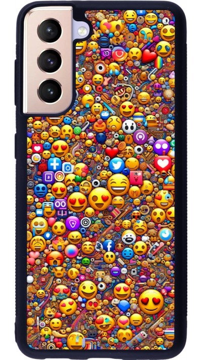 Coque Samsung Galaxy S21 5G - Silicone rigide noir Emoji mixed