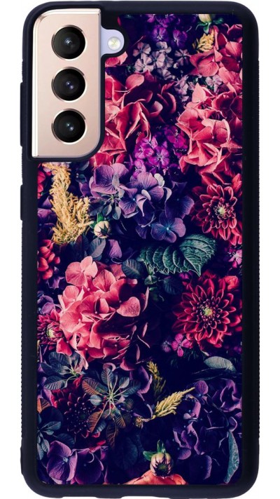 Coque Samsung Galaxy S21 5G - Silicone rigide noir Flowers Dark