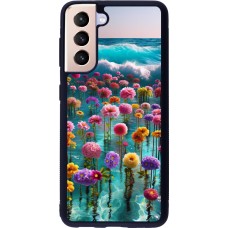 Samsung Galaxy S21 5G Case Hülle - Silikon schwarz Blumenmeer Wellen