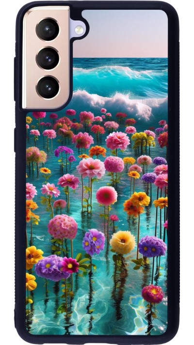 Samsung Galaxy S21 5G Case Hülle - Silikon schwarz Blumenmeer Wellen
