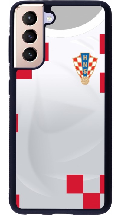 Coque Samsung Galaxy S21 5G - Silicone rigide noir Maillot de football Croatie 2022 personnalisable