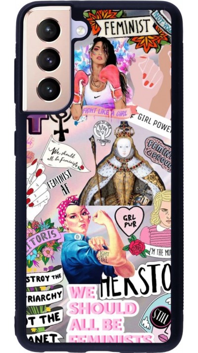 Coque Samsung Galaxy S21 5G - Silicone rigide noir Girl Power Collage