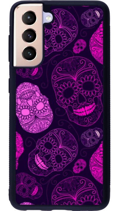 Samsung Galaxy S21 5G Case Hülle - Silikon schwarz Halloween 2023 pink skulls