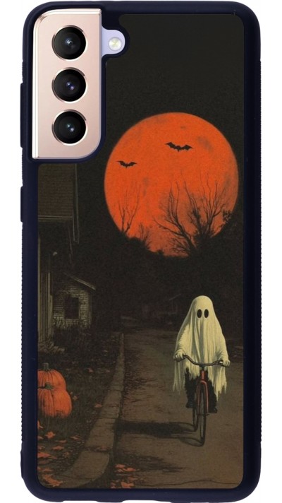 Samsung Galaxy S21 5G Case Hülle - Silikon schwarz Halloween 2025 Ghost on a bicycle