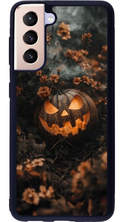 Samsung Galaxy S21 5G Case Hülle - Silikon schwarz Halloween 2025 Pumpkin with flowers