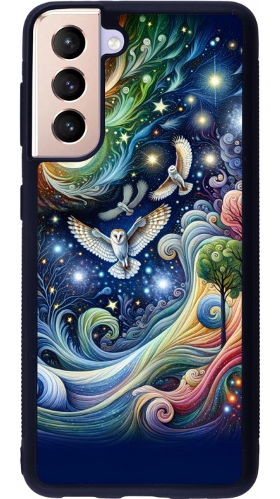 Samsung Galaxy S21 5G Case Hülle - Silikon schwarz Fliegender Blumen-Eule
