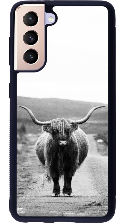 Coque Samsung Galaxy S21 5G - Silicone rigide noir Highland cattle