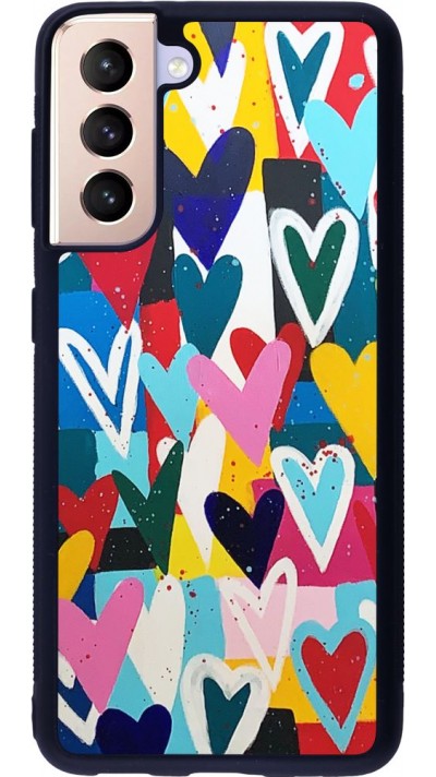 Coque Samsung Galaxy S21 5G - Silicone rigide noir Joyful Hearts