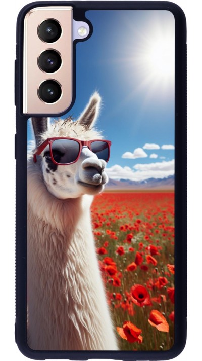 Coque Samsung Galaxy S21 5G - Silicone rigide noir Lama Chic en Coquelicot