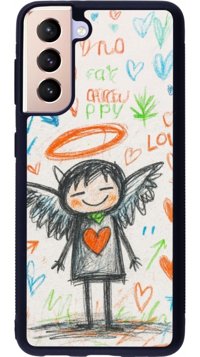 Coque Samsung Galaxy S21 5G - Silicone rigide noir Little Angel Sketch Love