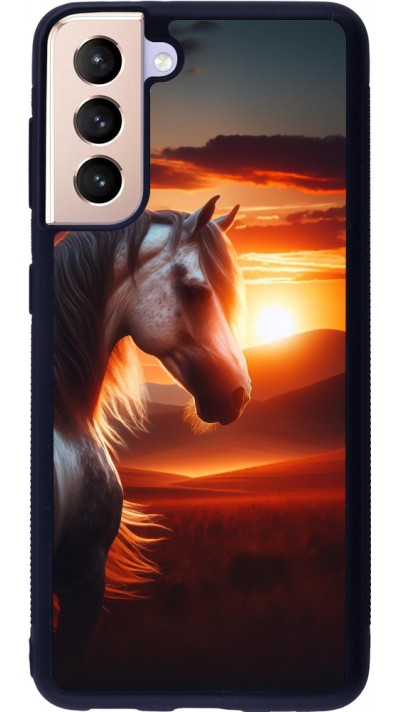 Coque Samsung Galaxy S21 5G - Silicone rigide noir Majestic Sunset Horse