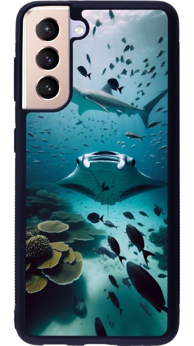 Coque Samsung Galaxy S21 5G - Silicone rigide noir Manta Lagon Nettoyage