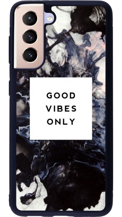 Coque Samsung Galaxy S21 5G - Silicone rigide noir Marble Good Vibes Only