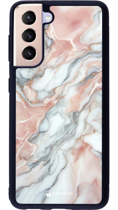 Samsung Galaxy S21 5G Case Hülle - Silikon schwarz Rosa Leuchtender Marmor