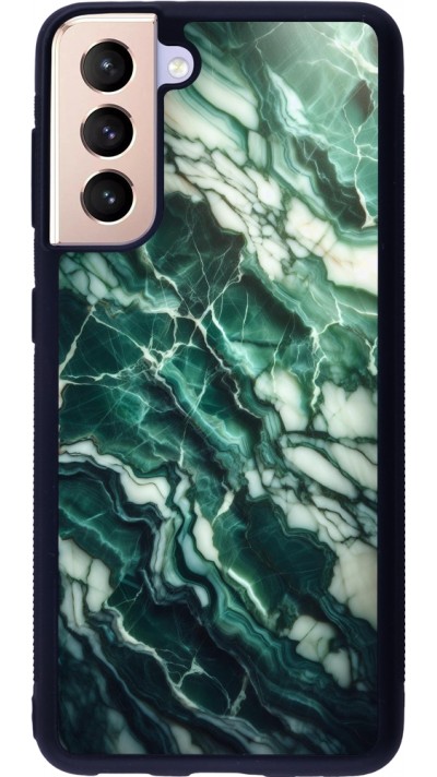 Coque Samsung Galaxy S21 5G - Silicone rigide noir Marbre vert majestueux