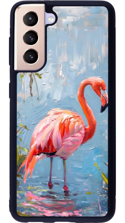 Samsung Galaxy S21 5G Case Hülle - Silikon schwarz Paint Flamingo