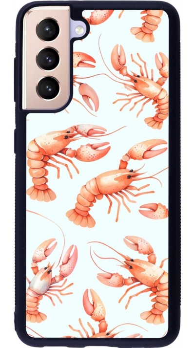 Samsung Galaxy S21 5G Case Hülle - Silikon schwarz Muster von pastellfarbenen Hummern