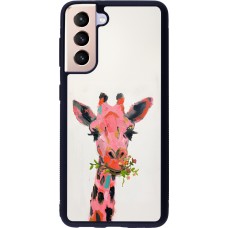 Samsung Galaxy S21 5G Case Hülle - Silikon schwarz Pink Girafe Paint