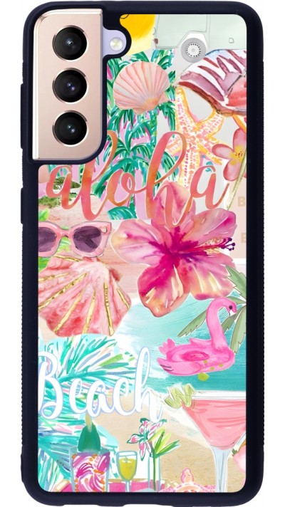 Samsung Galaxy S21 5G Case Hülle - Silikon schwarz Preppy Collage Aloha