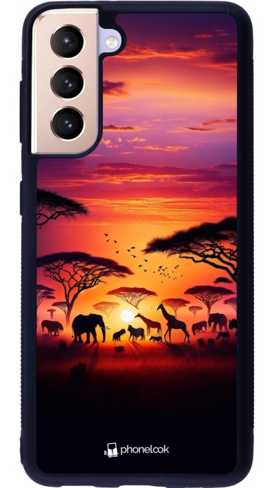 Coque Samsung Galaxy S21 5G - Silicone rigide noir Safari sunset wildlife