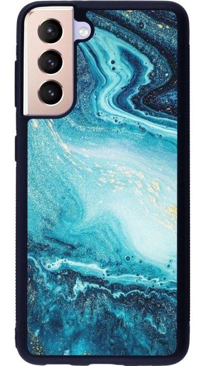 Coque Samsung Galaxy S21 5G - Silicone rigide noir Sea Foam Blue