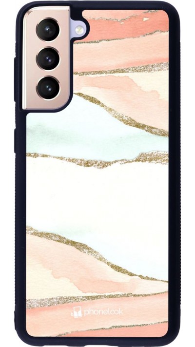 Coque Samsung Galaxy S21 5G - Silicone rigide noir Shimmering Orange