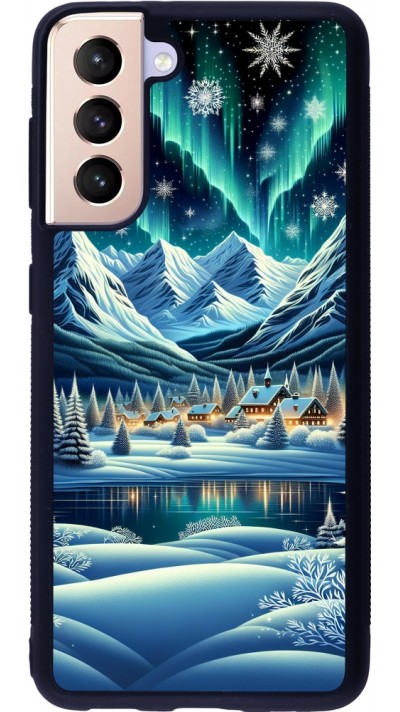 Coque Samsung Galaxy S21 5G - Silicone rigide noir Snowy Mountain Village Lake night