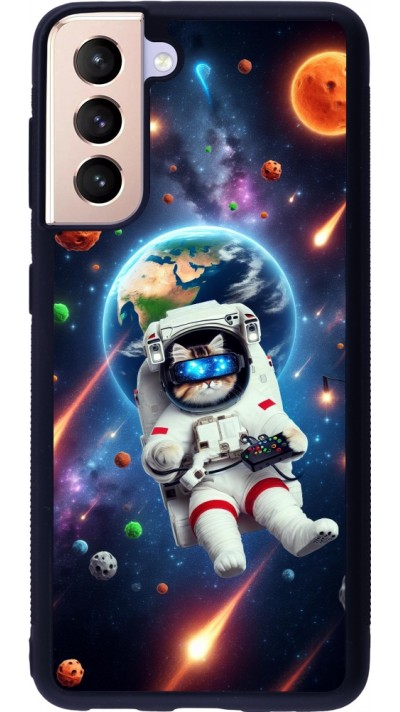 Coque Samsung Galaxy S21 5G - Silicone rigide noir VR SpaceCat Odyssey