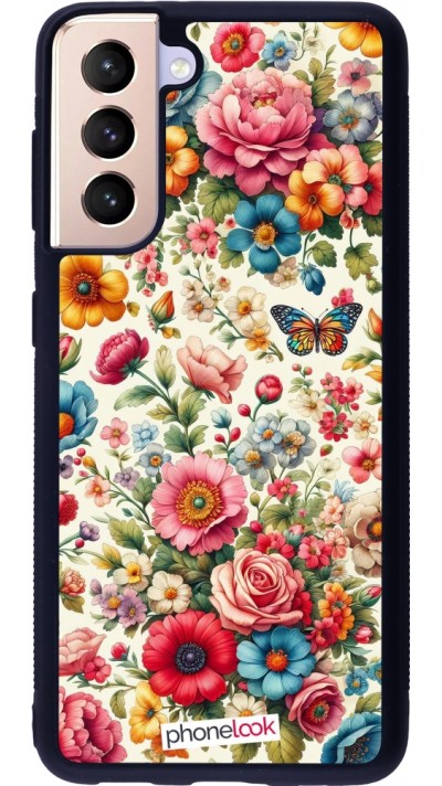 Coque Samsung Galaxy S21 5G - Silicone rigide noir Spring 25 printemps fleuri