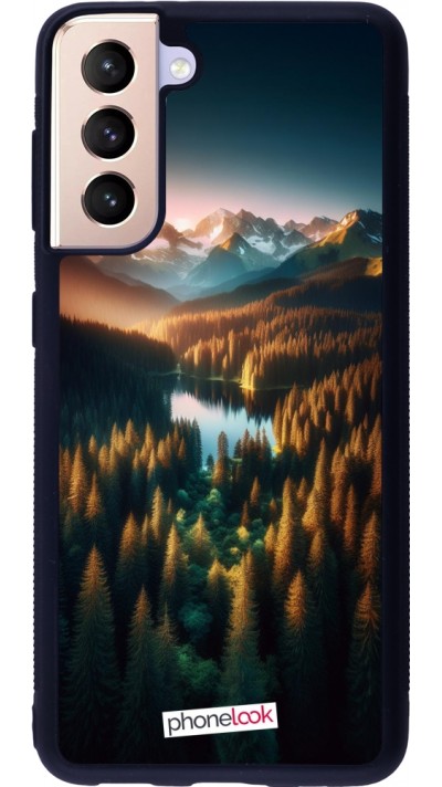 Samsung Galaxy S21 5G Case Hülle - Silikon schwarz Sonnenuntergang Waldsee
